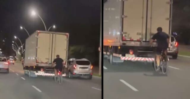 Ciclista Arrisca a Vida ao Andar Colado em Caminhão
