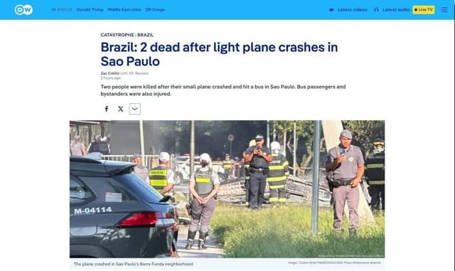 Imprensa internacional destaca queda de avião em SP