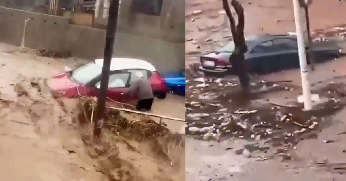 Mulher salva de carro durante enchente na Espanha