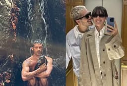 João Guilherme relaxa em cachoeira com pet adotado