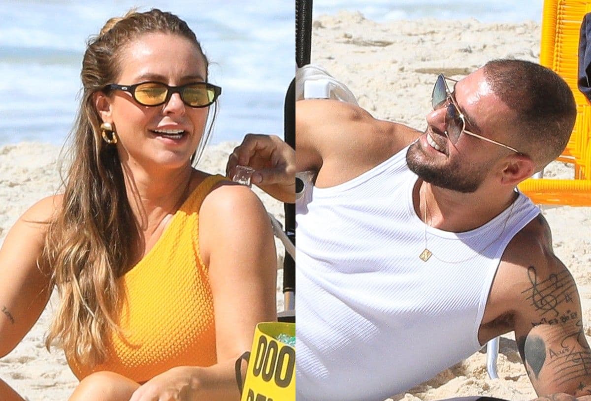 Paolla Oliveira e Diogo Nogueira aproveitam dia de praia no RJ