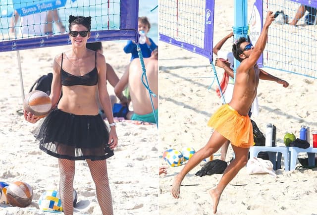 Agatha Moreira e Rodrigo Simas aproveitam praia no Rio