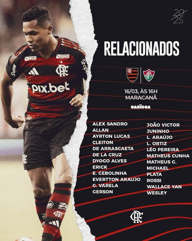 Flamengo divulga relacionados para final do Carioca
