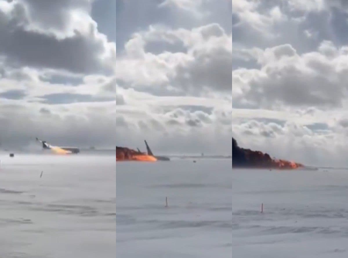 Avião capota ao pousar em Toronto e deixa feridos