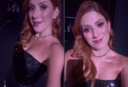 Dani Calabresa revela barriguinha em evento e faz show